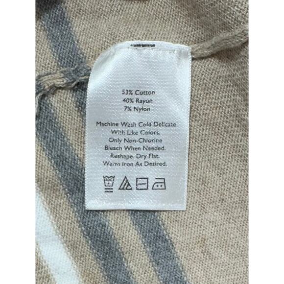 Eddie Bauer Womens Cardigan Sweater Size Large Open Front Oversized Tan Stripe - Picture 4 of 7